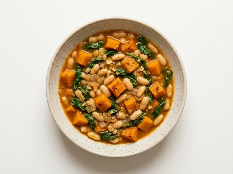 Guiso de alubias blancas con calabaza y espinacas